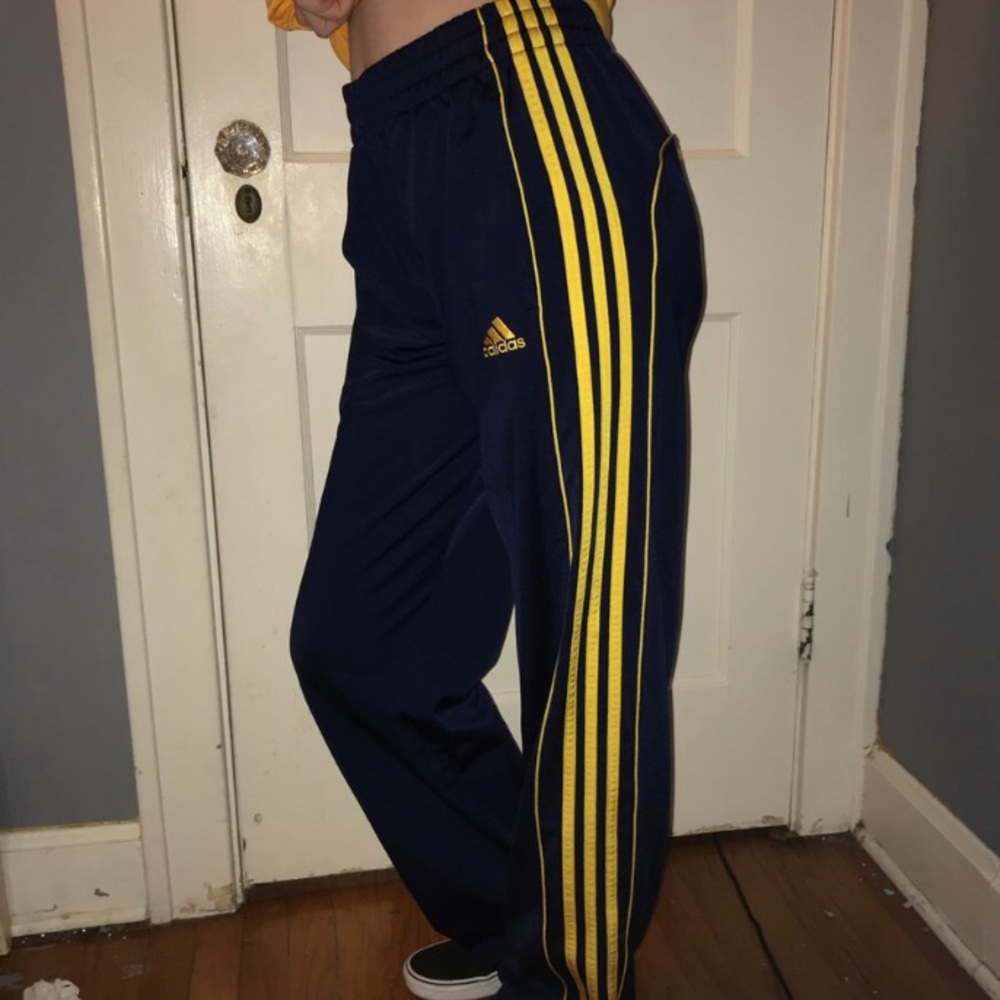 Navy and gold adidas track pants sweatpants